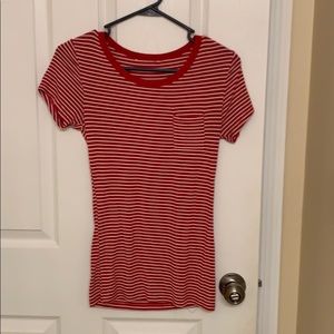 res and white striped top